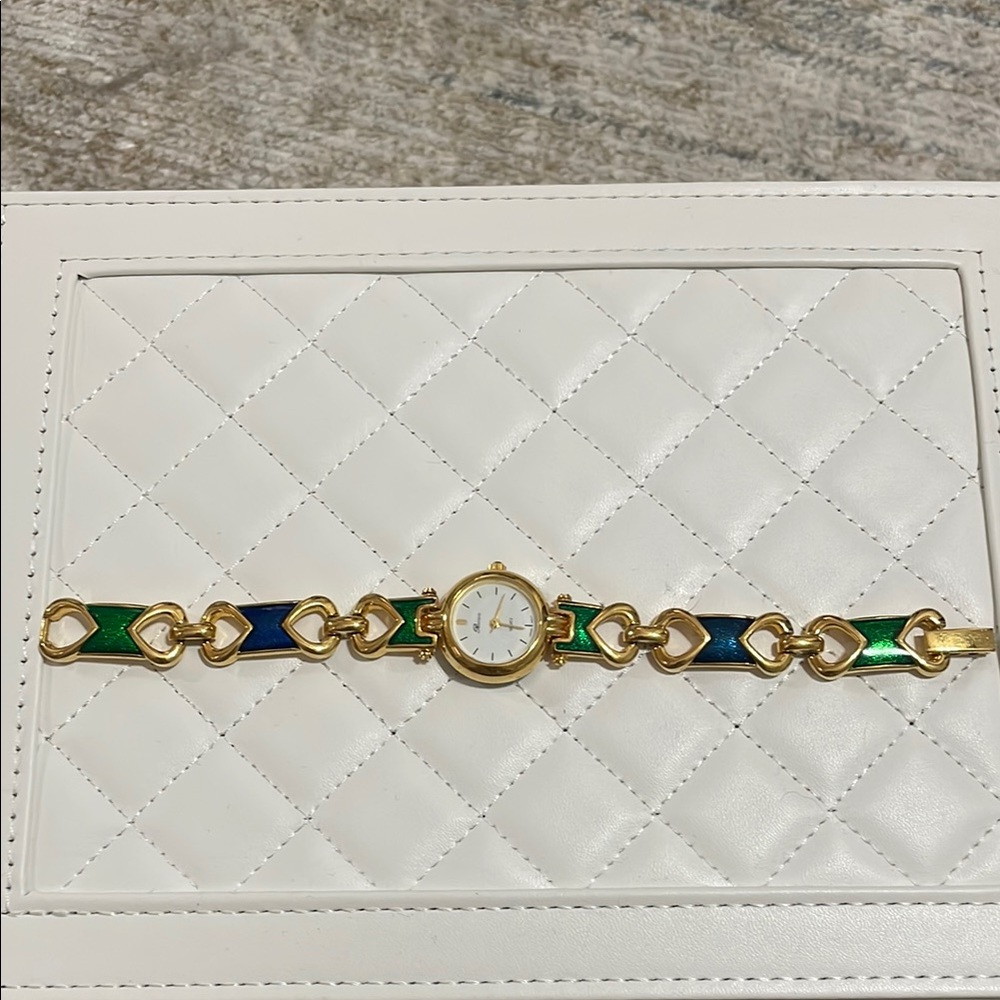Vintage Rococo Gold and Enamel Link Bracelet Watch